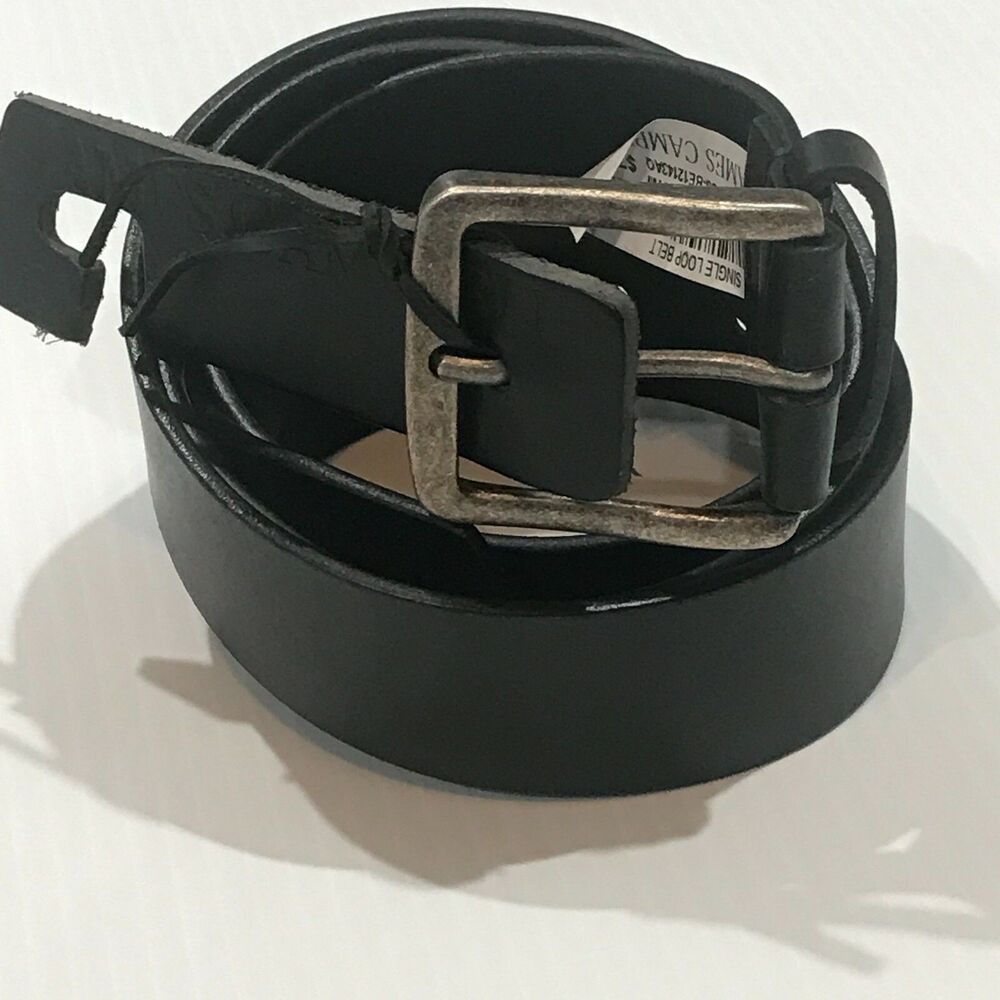 James Campbell Men's Leather Belt Antiqued Nickel Buckle Black 44